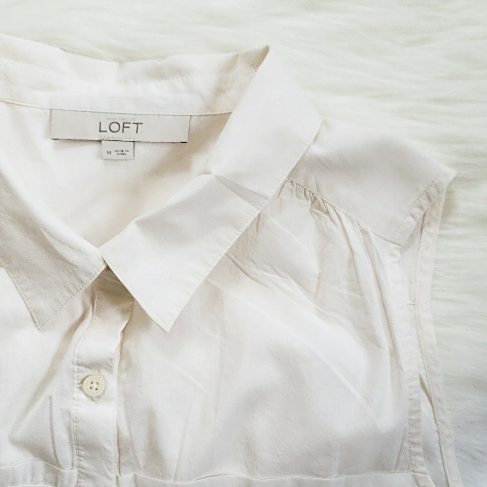 Loft Creamy White Lace Lines Quarter Button Tanm - Picture 2 of 5